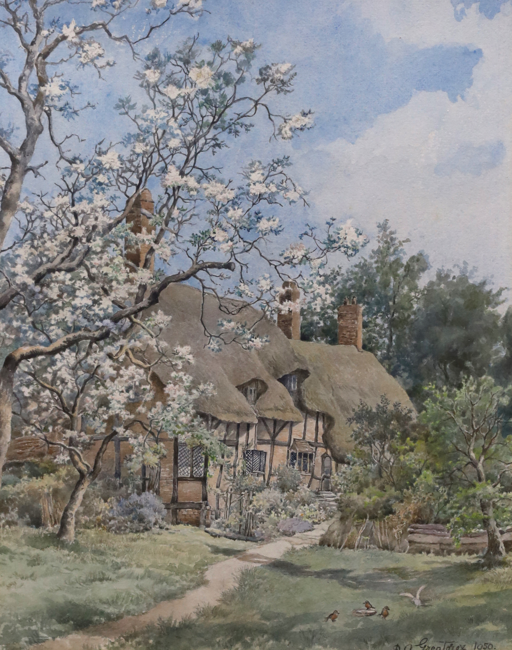 D. A. Greatorex (fl.1900-1930), two watercolours, Thatched cottages, each signed and dated 1950, largest 28 x 23cm